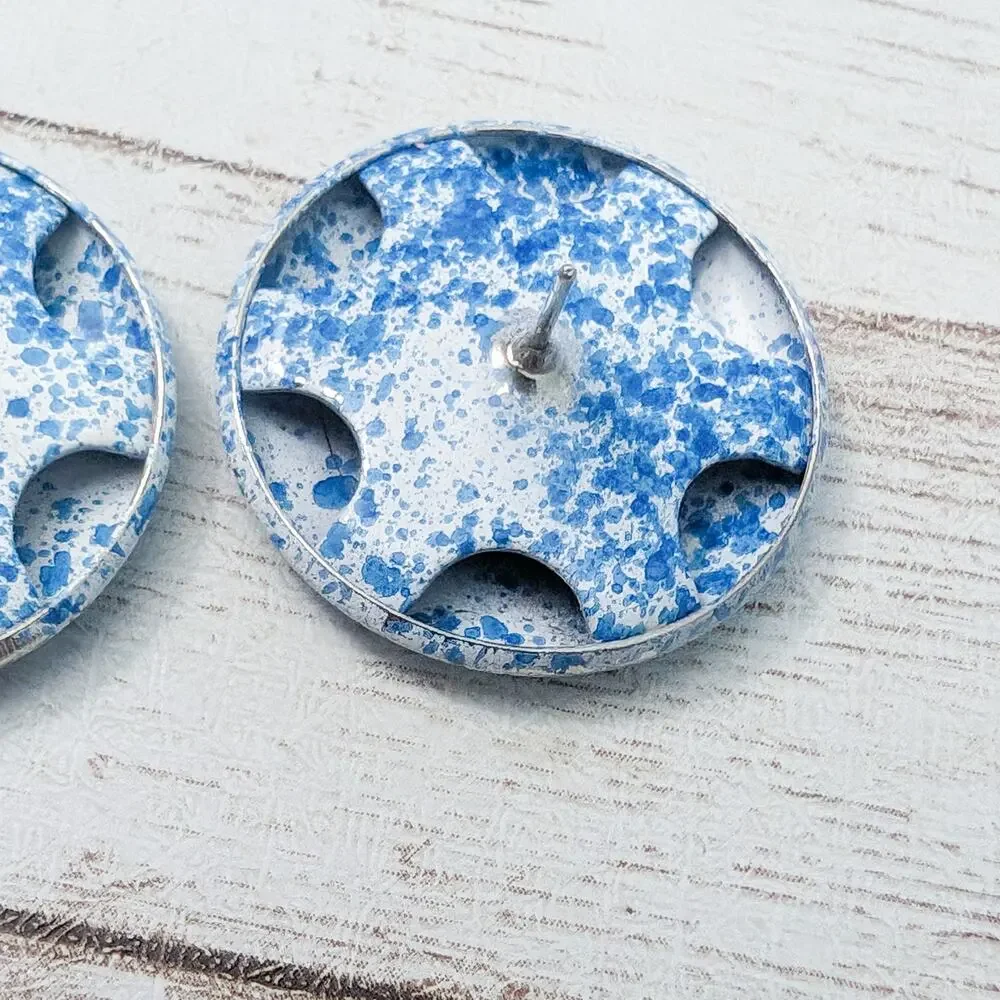 Vintage Earrings For Pierced Ears Blue & White Circle